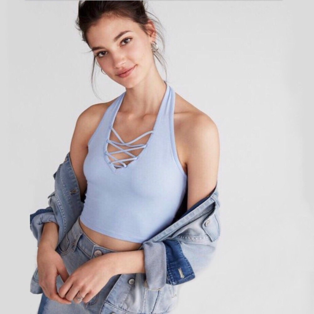 Express periwinkle Halter Crop Top
